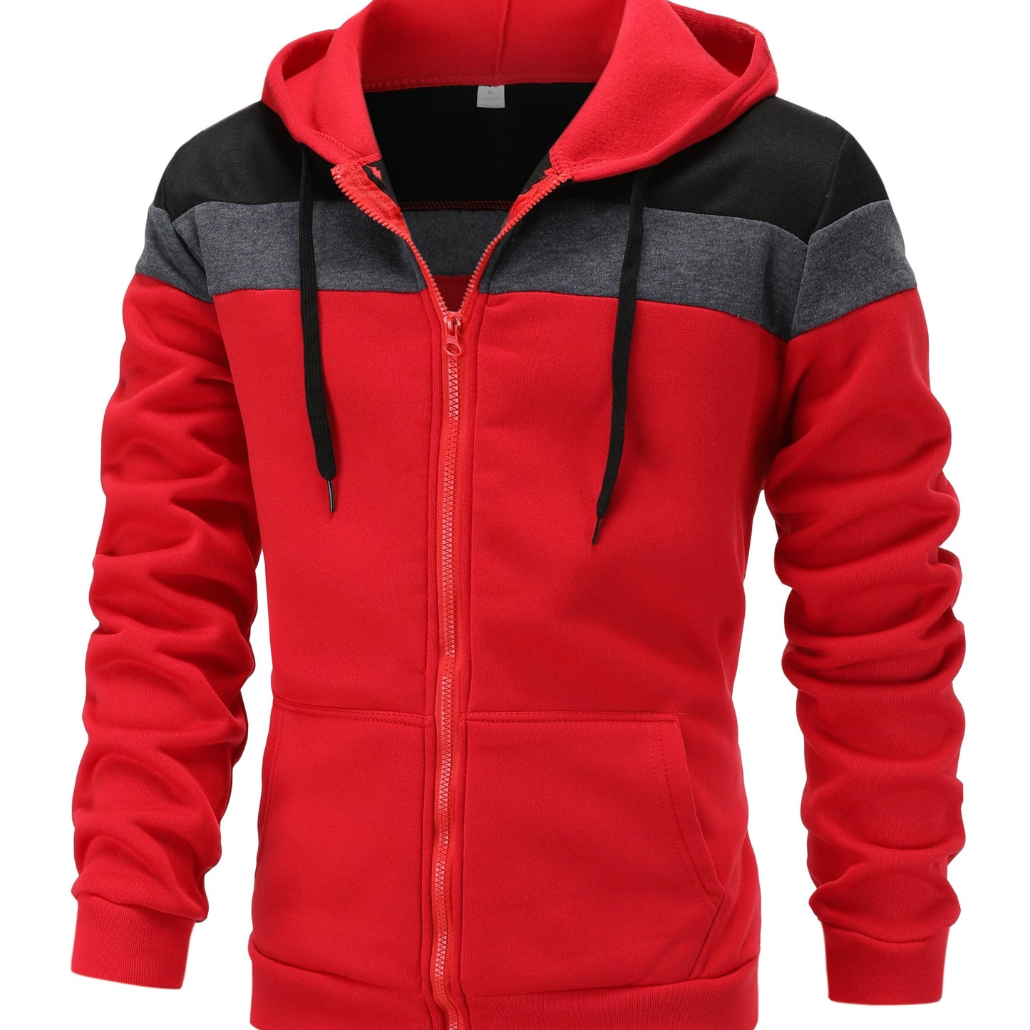 fachgo | Men'S Casual Hooded Sweatshirt, Solid Color Zip-Up Pullover, Long Sleeve Polyester Knit Fabric, Regular Fit with Slight Stretch, 160gsm - Autumn/Winter Fashion