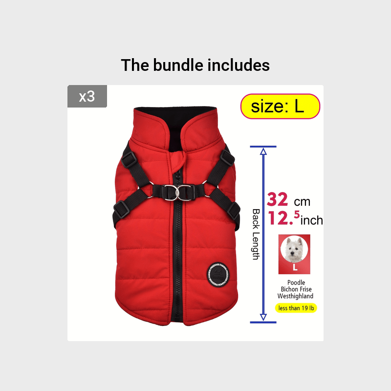 fachgo | Warm Padded Dog Vest with Harness for Small And Medium Dogs - Red Coat for Extra Comfort And Security Christmas Gift