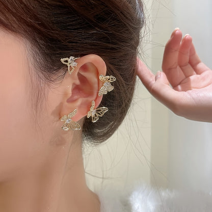 fachgo | Women'S Elegant Butterfly Ear Cuffs - No-Piercing Ear Hooks, Synthetic Gemstone Accents, Everyday & Formal Jewelry for Parties, Weddings, Everyday Outfits - Non-Piercing Ear Clips for Sensitive Light Beige, Party Accessories,