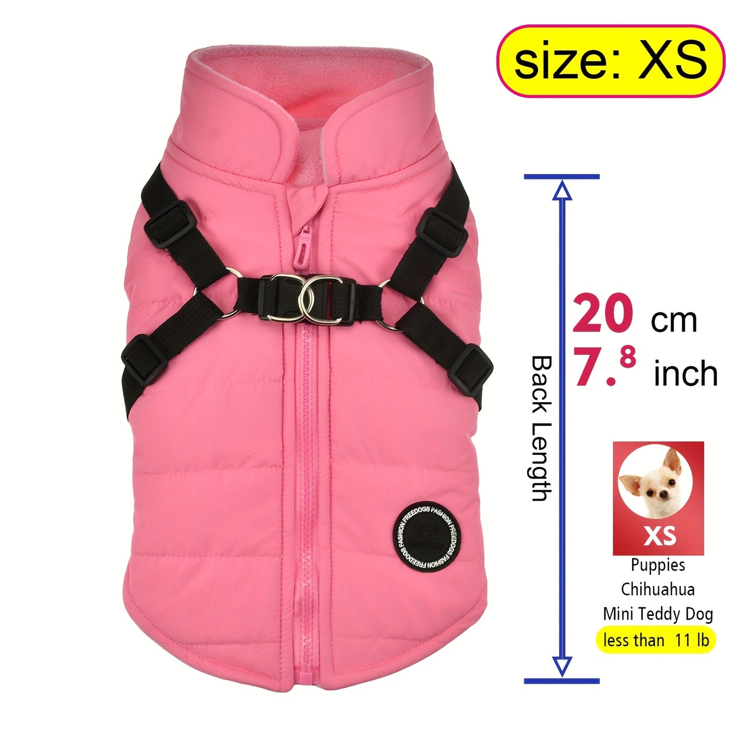 fachgo | Warm Padded Dog Vest with Harness for Small And Medium Dogs - Red Coat for Extra Comfort And Security Christmas Gift