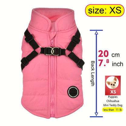 fachgo | Warm Padded Dog Vest with Harness for Small And Medium Dogs - Red Coat for Extra Comfort And Security Christmas Gift