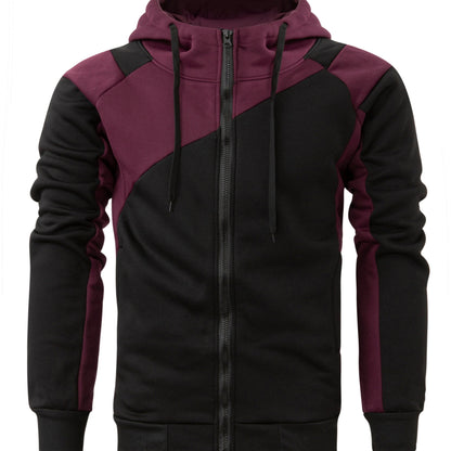 fachgo | Long Sleeves Men's Color Block Fleece Sweatshirt with Pockets, Zipper Hooded Drawstrings