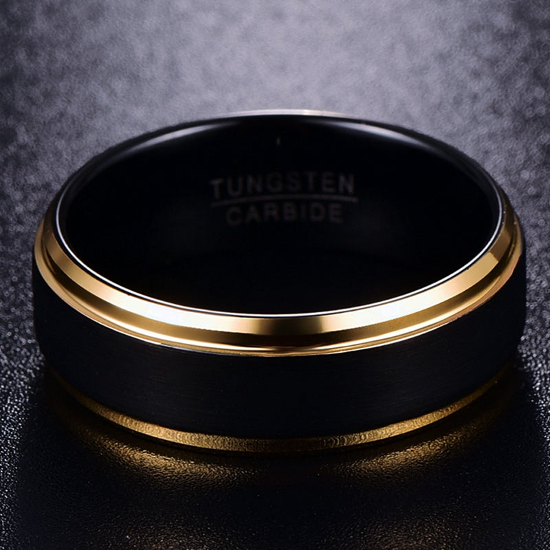 fachgo | [Golden Tungsten Ring] Golden Tungsten Ring | 8mm width, Vacuum plating, Black matte surface, Men's, USA size 7-15