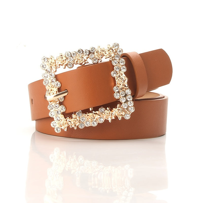 fachgo | [Elegant Belt] 2023 Women's Fashion Accessory, Elegant Alloy Rhinestone Pin Buckle Belt, Versatile Dress Decorative Accessory, Casual & Sporty Style, Hand Washable - Ideal for Weekend and Festive Occasions, Weekend Casual Wea