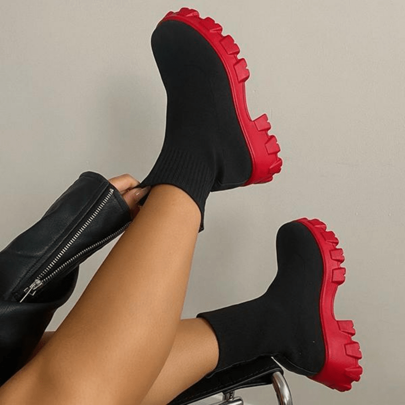 fachgo | Women's Thick-soled Short Boots, Knitted Round Toe Shoes, Women Shoes