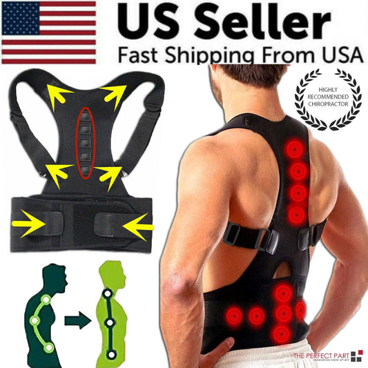 fachgo | Posture Corrector Support Magnetic Back Shoulder Brace Belt Band For