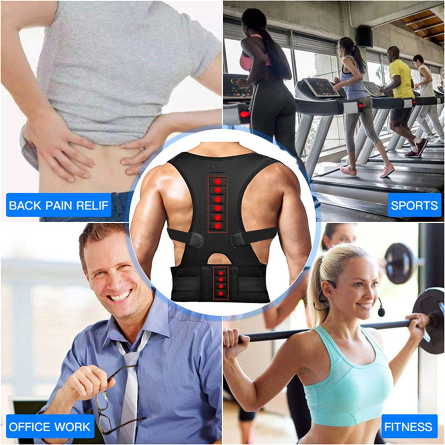 fachgo | Posture Corrector Support Magnetic Back Shoulder Brace Belt Band For