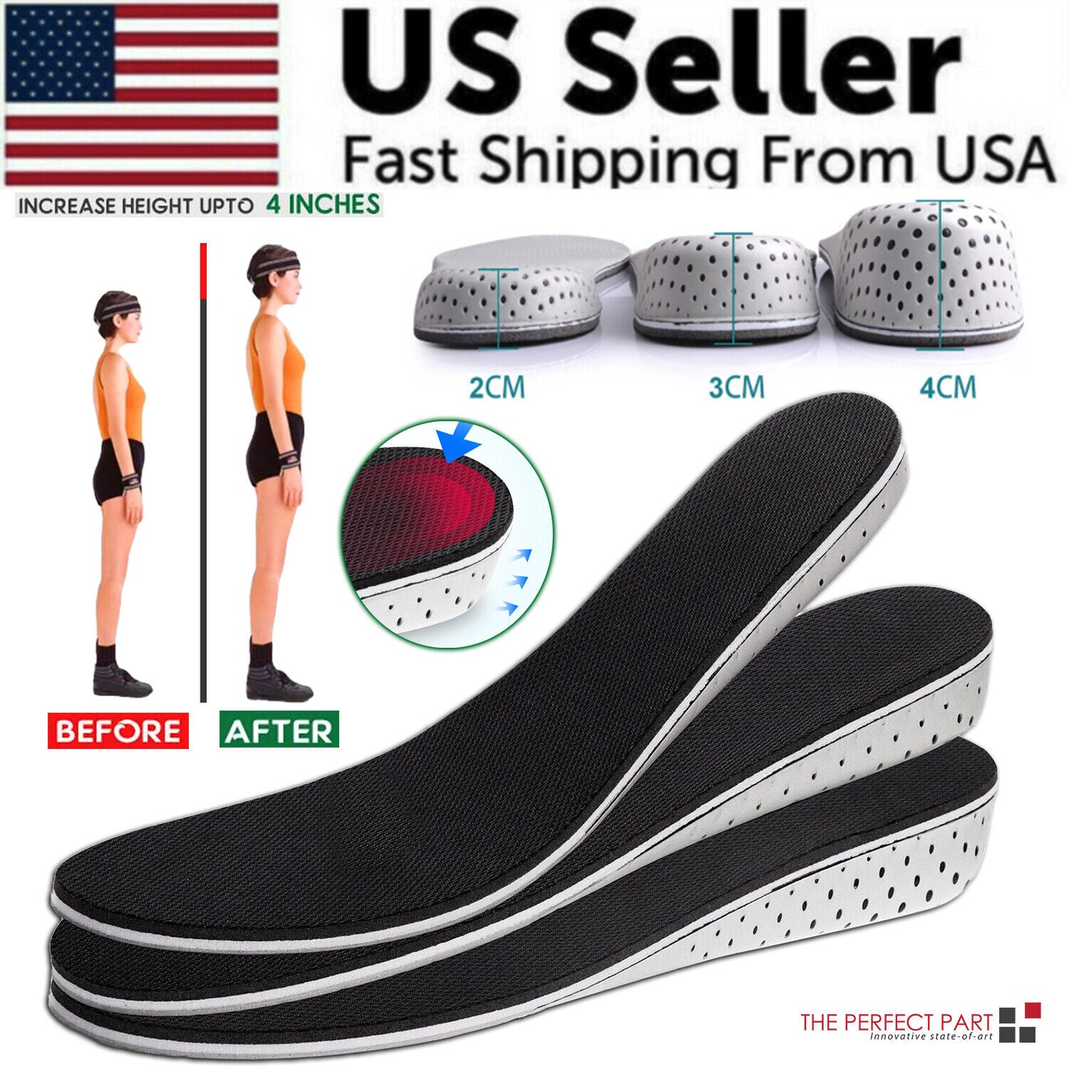 fachgo | Men Women Invisible Height Increase Insoles Heel Lift Taller Shoe