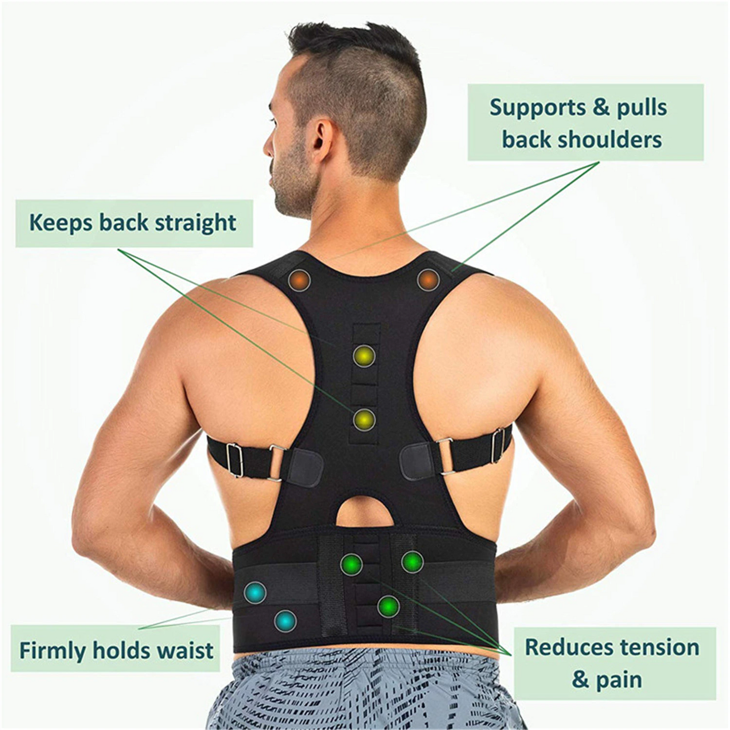 fachgo | Posture Corrector Support Magnetic Back Shoulder Brace Belt Band For