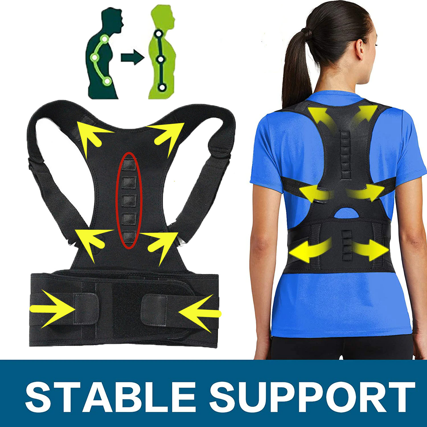 fachgo | Posture Corrector Support Magnetic Back Shoulder Brace Belt Band For