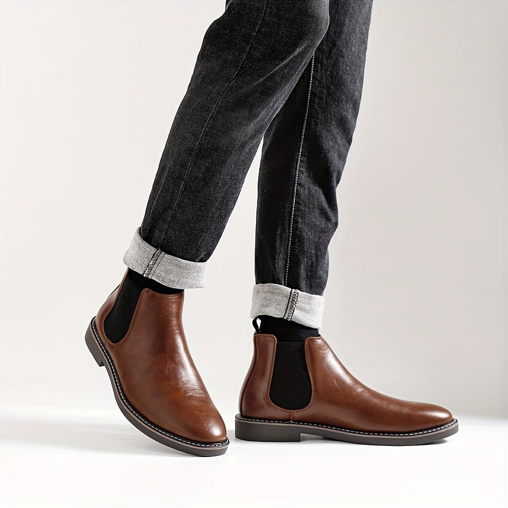 fachgo | [Brown Chelsea Boots] Brown Men's Chelsea Ankle Boots | Size 40-46, Pointed Toe, TPR Sole, Faux Cover with Black Elastic Band | Ideal for Casual Wear and Vacation