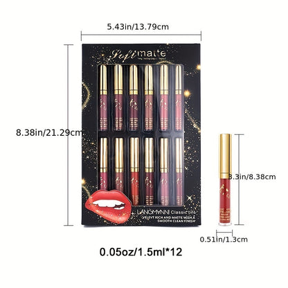 fachgo | 12 Colors Waterproof Long Lasting Lipstick, Natural Matte Sexy Moist Lip Gloss Nude Glitter Beauty Red Lip Tint for Valentine's Day Gifts and Music Festival