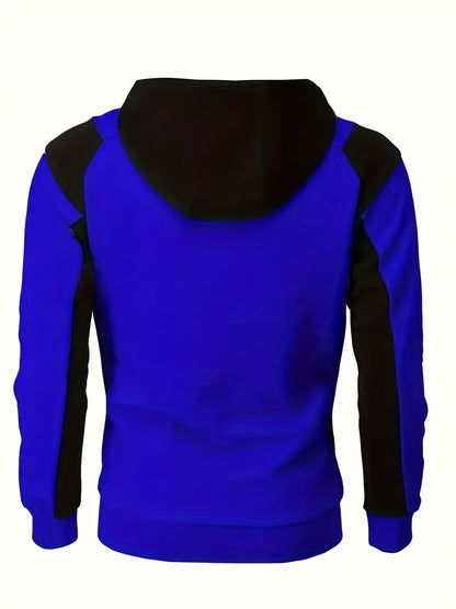 fachgo | Long Sleeves Men's Color Block Fleece Sweatshirt with Pockets, Zipper Hooded Drawstrings