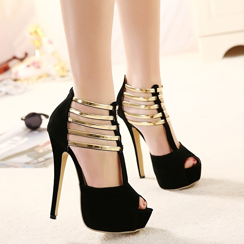 fachgo | Women's Stiletto High Heels, Ankle T-strap Platform Peep Toe Pumps - Party & Dress Heels - For Women - Suitable for Parties, Weddings & Special Occasions - Perfect Gift for Fashionable Women