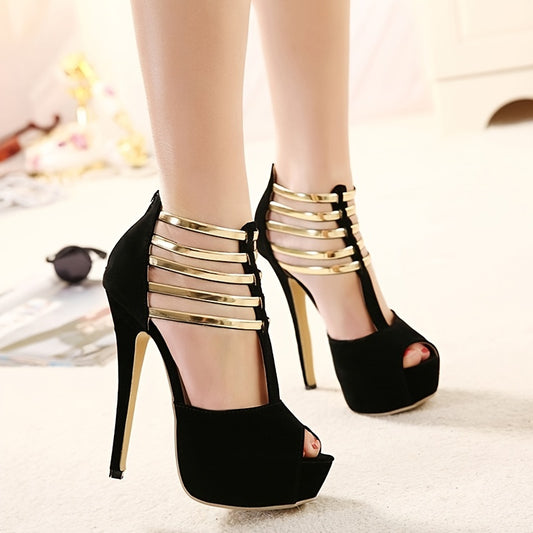 fachgo | Women's Stiletto High Heels, Ankle T-strap Platform Peep Toe Pumps - Party & Dress Heels - For Women - Suitable for Parties, Weddings & Special Occasions - Perfect Gift for Fashionable Women