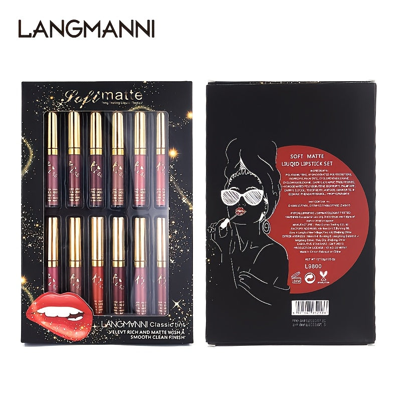 fachgo | 12 Colors Waterproof Long Lasting Lipstick, Natural Matte Sexy Moist Lip Gloss Nude Glitter Beauty Red Lip Tint for Valentine's Day Gifts and Music Festival