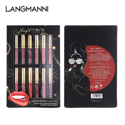 fachgo | 12 Colors Waterproof Long Lasting Lipstick, Natural Matte Sexy Moist Lip Gloss Nude Glitter Beauty Red Lip Tint for Valentine's Day Gifts and Music Festival