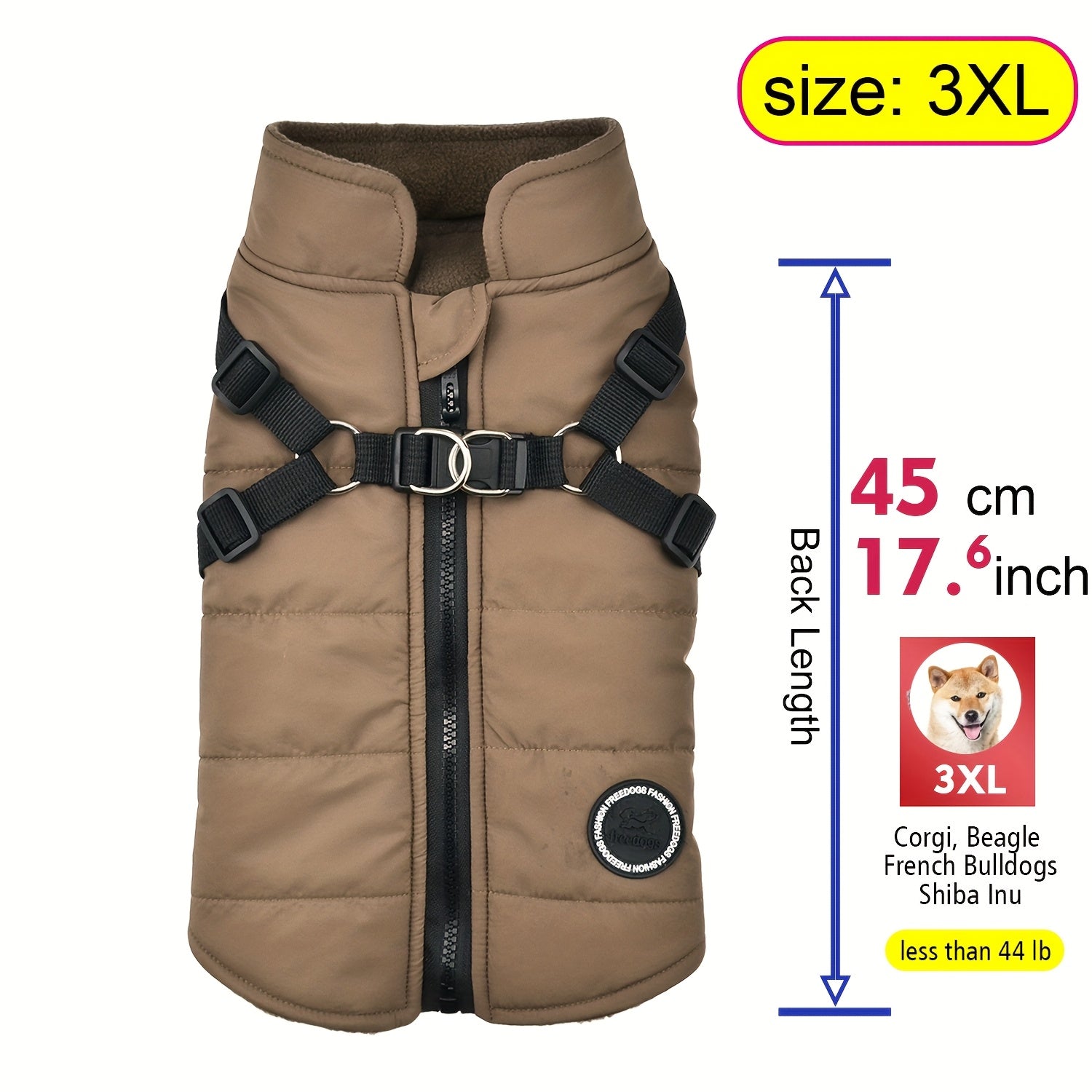 fachgo | Warm Padded Dog Vest with Harness for Small And Medium Dogs - Red Coat for Extra Comfort And Security Christmas Gift
