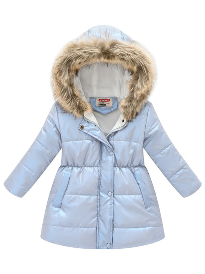 fachgo | Children's Winter New Style Thickened Glossy Hooded Jacket for Boys and Girls, Mid-Length