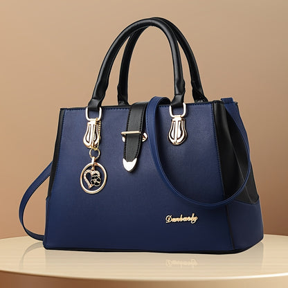 fachgo | Women's Letter Detail Shoulder Bag, Elegant Double Handle Purse, Simple Large Handbag For Work