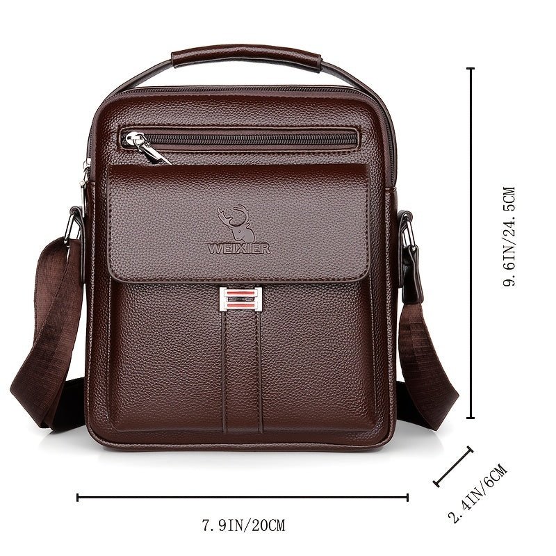 fachgo | [Vintage Business Bag] WEIXIER Men's Vintage Business Casual Adjustable Shoulder Bag - Multiple Compartments, Zippered Pockets, Compact Design, Black, Secure Zip Closure, Small Crossbody Bag