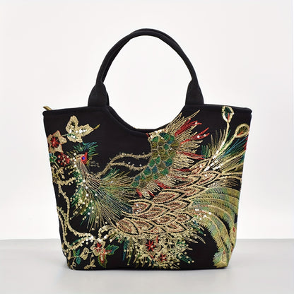 fachgo | Wo 'S Embroidered Satchel Bag, Fashion Double Handle Purse, Retro Style Handbag with Removable Strap