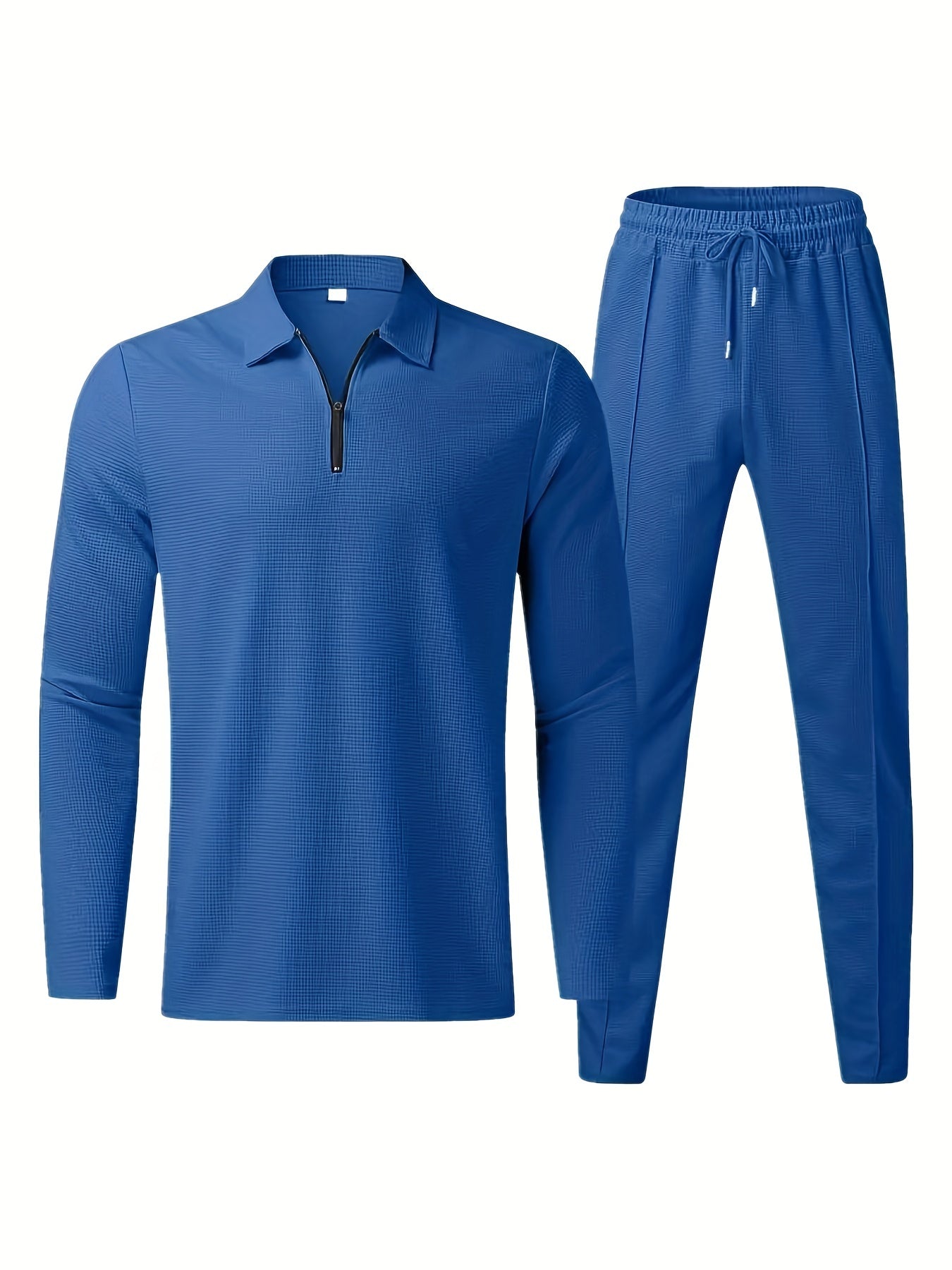 fachgo | 2Pcs Men's Waffle Pattern Outfits, Casual V Neck Long Sleeve Pullover Sweatshirt And Drawstring Sweatpants Joggers Set For Spring Fall