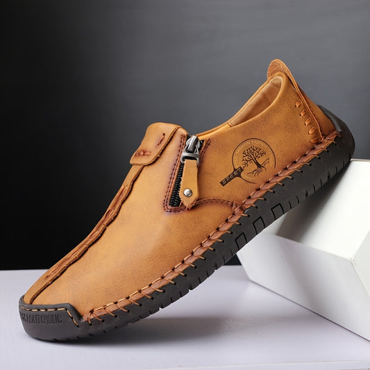 fachgo | Men'S Vintage Loafers - Handmade Synthetic Shoes with Zipper Closure, Round Toe & Rubber Sole, Brown & Black Design for Casual & Formal Wear, Formal Footwear, Durable Footwear