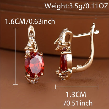 fachgo | [18K Gold Plated Earrings] 18K Gold Plated Blue Stone Stud Earrings | Trendy Round Oval Cut White Blue Red Pink Stone Drop Earrings | Anniversary Claw Earrings Jewelry for Women