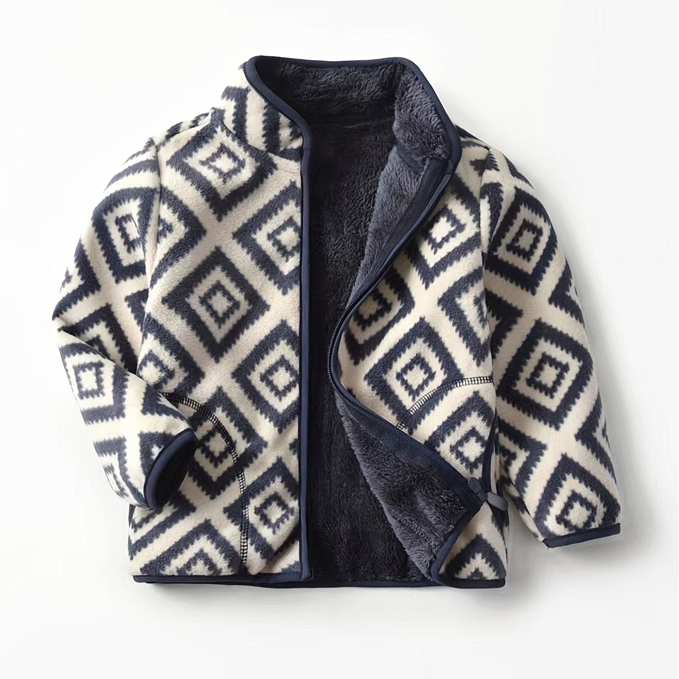 fachgo | New Boys Vintage Plaid Printed Casual Thickened Warm Stand Collar Zipper Jacket