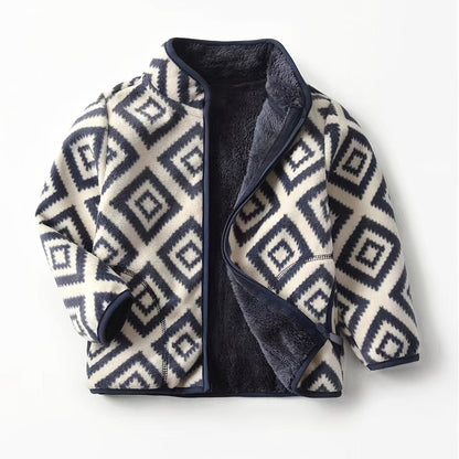 fachgo | New Boys Vintage Plaid Printed Casual Thickened Warm Stand Collar Zipper Jacket
