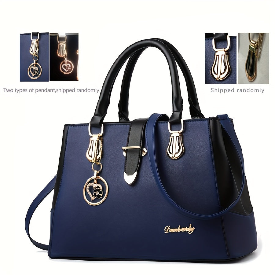 fachgo | Women's Letter Detail Shoulder Bag, Elegant Double Handle Purse, Simple Large Handbag For Work