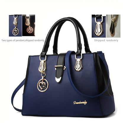 fachgo | Women's Letter Detail Shoulder Bag, Elegant Double Handle Purse, Simple Large Handbag For Work