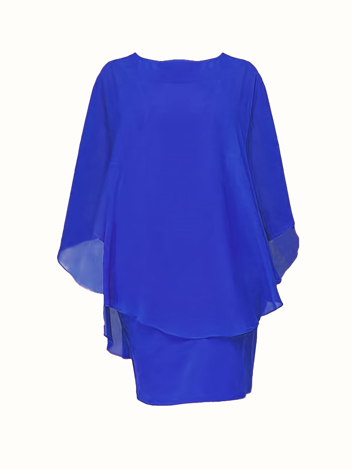fachgo | Plus Size, Plus Size Women's Classic Solid Color Cover-Up Faux Two-Piece Blouse Chiffon Dress
