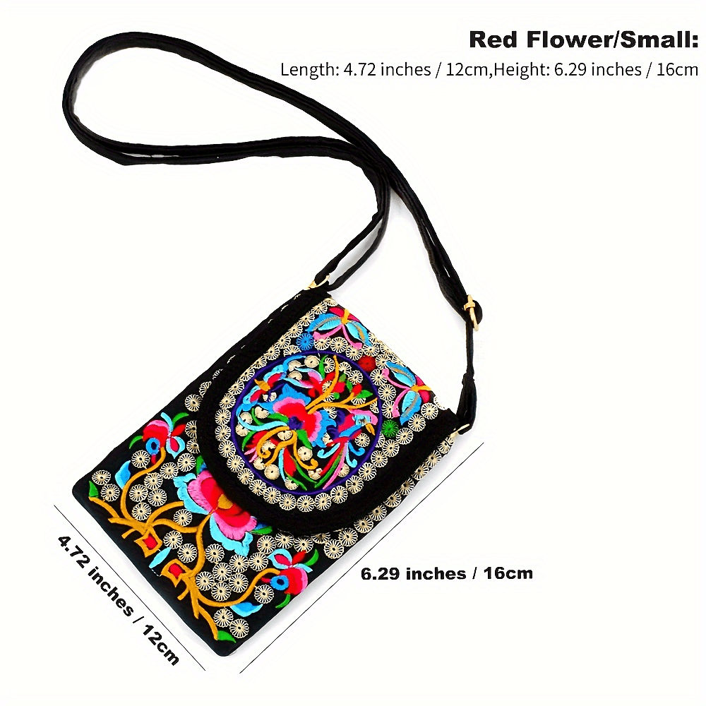 fachgo | Retro Boho Embroidered Phone Bag, Mini Ethnic Travel One Shoulder Bag For Women