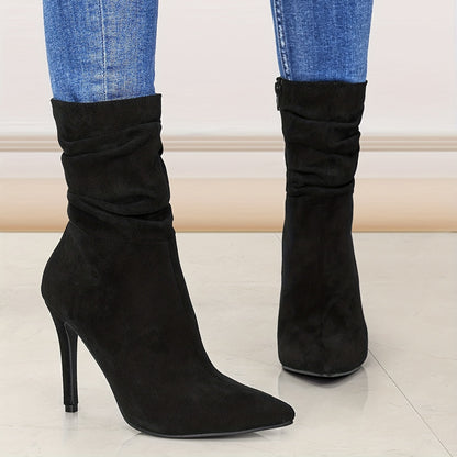 fachgo | Women's Mid-Calf Boots, Plain Fashionable Boots with Zipper for Comfort and Casual Wear, Round Toe in the Middle of Calf