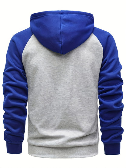 fachgo | Color Block Men's Hooded Jacket Casual Long Sleeve Hoodies With Zipper Gym Sports Hooded Coat For Winter Fall