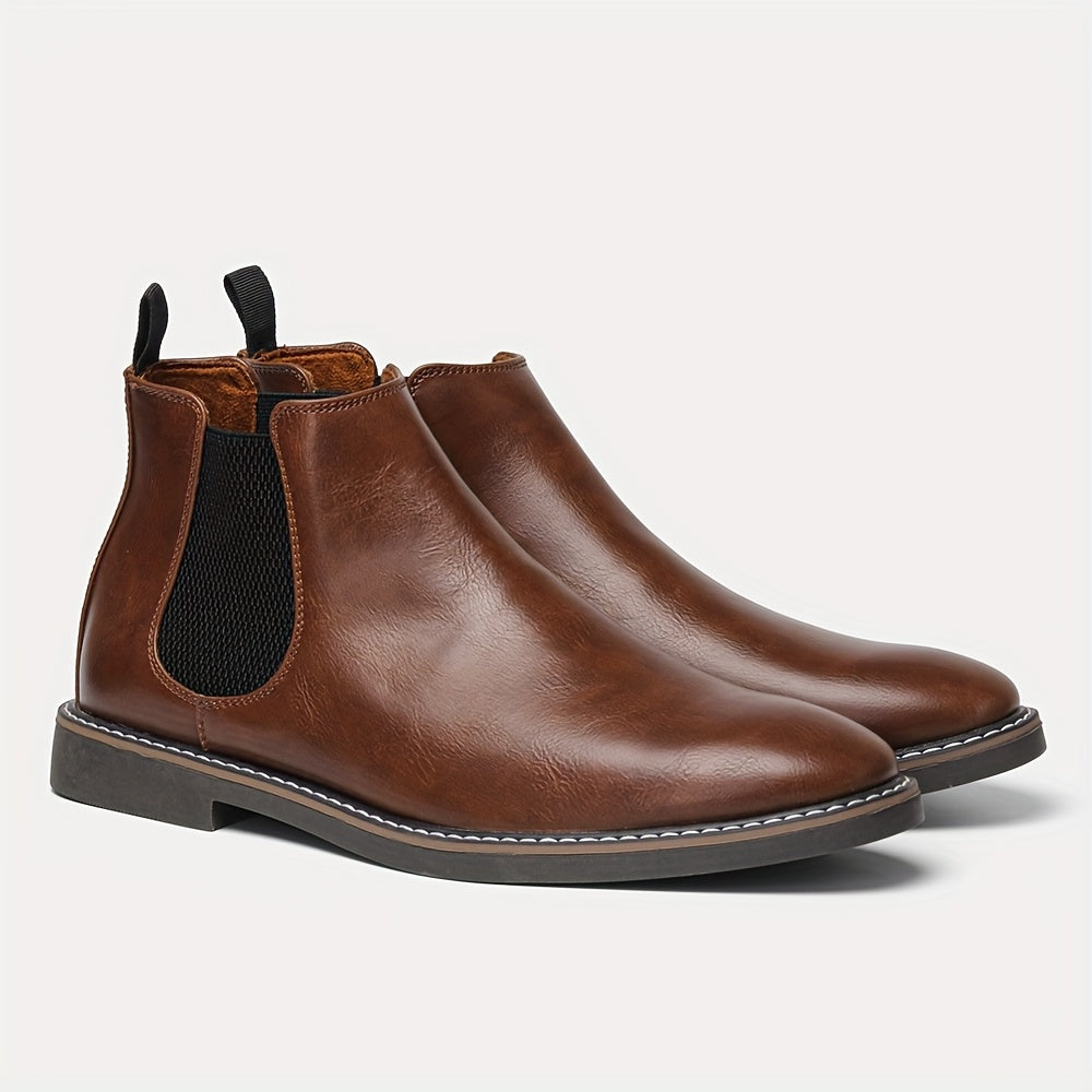 fachgo | [Brown Chelsea Boots] Brown Men's Chelsea Ankle Boots | Size 40-46, Pointed Toe, TPR Sole, Faux Cover with Black Elastic Band | Ideal for Casual Wear and Vacation