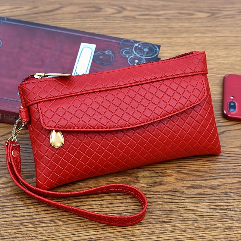 fachgo | Women's Argyle Quilted Clutch Bag, Multi Zipper Wristlet Bag For Phone & Coin, Fashion Handbag
