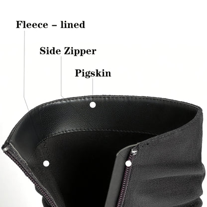 fachgo | Women's Mid-Calf Boots, Plain Fashionable Boots with Zipper for Comfort and Casual Wear, Round Toe in the Middle of Calf