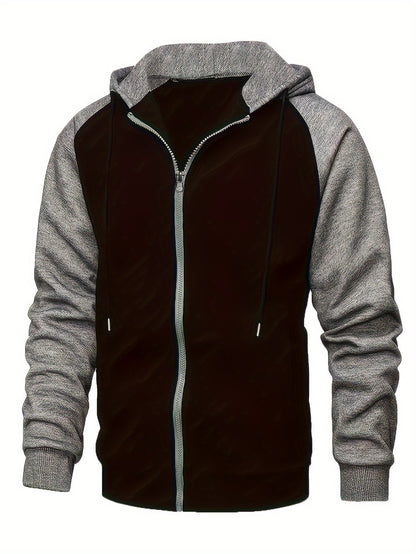 fachgo | Color Block Men's Hooded Jacket Casual Long Sleeve Hoodies With Zipper Gym Sports Hooded Coat For Winter Fall