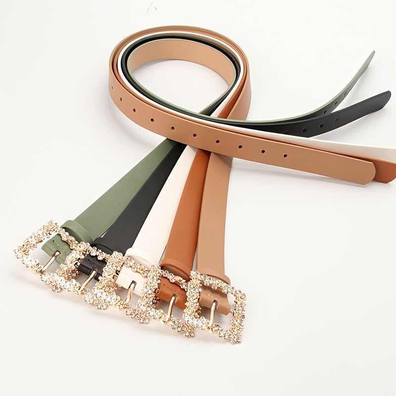 fachgo | [Elegant Belt] 2023 Women's Fashion Accessory, Elegant Alloy Rhinestone Pin Buckle Belt, Versatile Dress Decorative Accessory, Casual & Sporty Style, Hand Washable - Ideal for Weekend and Festive Occasions, Weekend Casual Wea