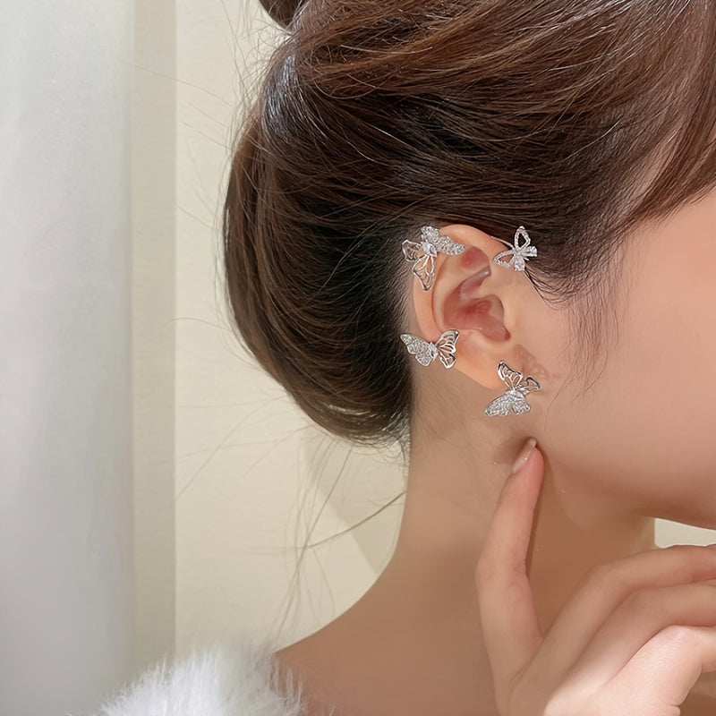 fachgo | Women'S Elegant Butterfly Ear Cuffs - No-Piercing Ear Hooks, Synthetic Gemstone Accents, Everyday & Formal Jewelry for Parties, Weddings, Everyday Outfits - Non-Piercing Ear Clips for Sensitive Light Beige, Party Accessories,