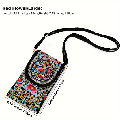 fachgo | Retro Boho Embroidered Phone Bag, Mini Ethnic Travel One Shoulder Bag For Women