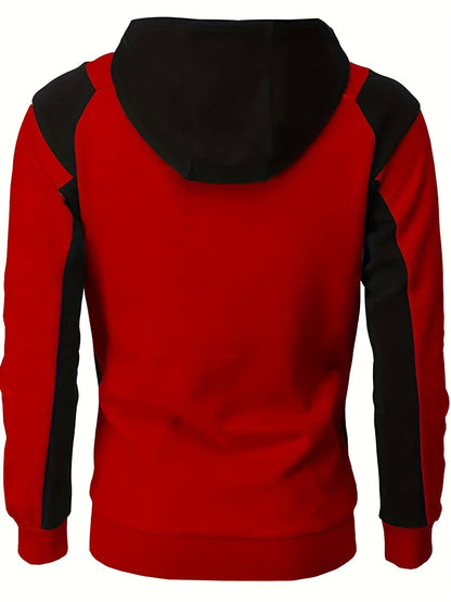 fachgo | Long Sleeves Men's Color Block Fleece Sweatshirt with Pockets, Zipper Hooded Drawstrings