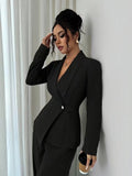 Spring and autumn fashion solid color V-neck long-sleeved two-piece set