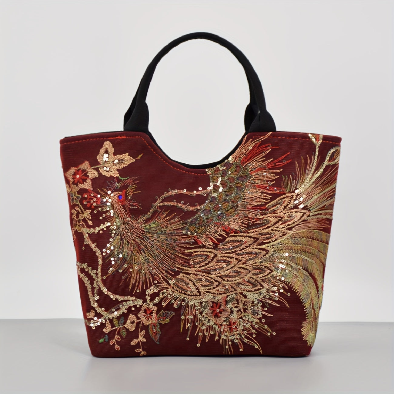 fachgo | Wo 'S Embroidered Satchel Bag, Fashion Double Handle Purse, Retro Style Handbag with Removable Strap