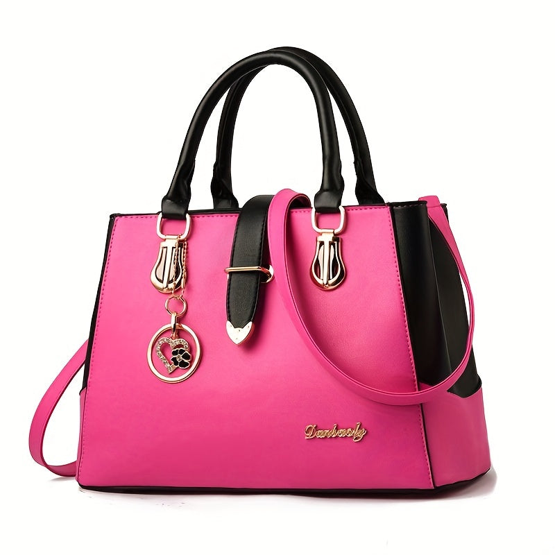 fachgo | Women's Letter Detail Shoulder Bag, Elegant Double Handle Purse, Simple Large Handbag For Work