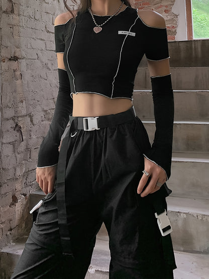 fachgo | Women’s Off-Shoulder Long Sleeve T-Shirt