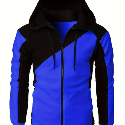 fachgo | Long Sleeves Men's Color Block Fleece Sweatshirt with Pockets, Zipper Hooded Drawstrings